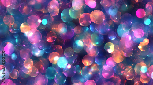 A seamless pattern with minimalistic holographic Bokeh - Glowing neon rainbow background.