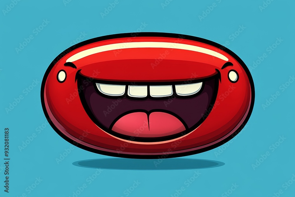 Cheerful Red Capsule with a Big Smile on a Blue Background Representing Joy and Positivity in Healthcare Cheerful Red Capsule with a Big Smile on a Blue Background Representing Joy and Positivity in Healthcare