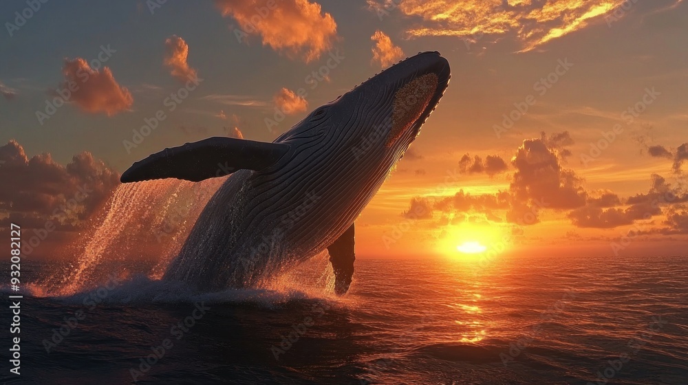 Fototapeta premium Humpback Whale Leaps into the Sunset
