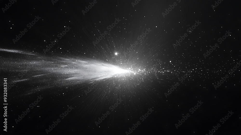 Obraz premium Celestial Radiance - Abstract 3D Render of Cosmic Light Burst with Shimmering Pearl Lines and Sparkling Specks in Deep Space