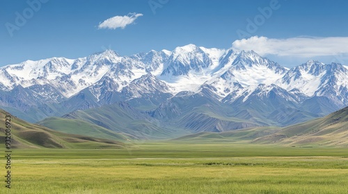 Majestic Mountain Range with Snow Covered Peaks