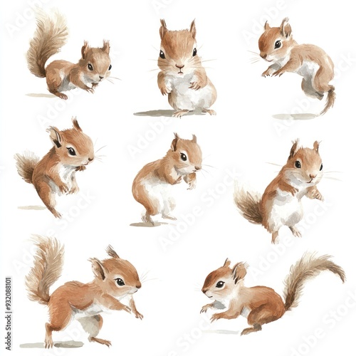 A collection of playful squirrels in various poses, showcasing their lively nature.