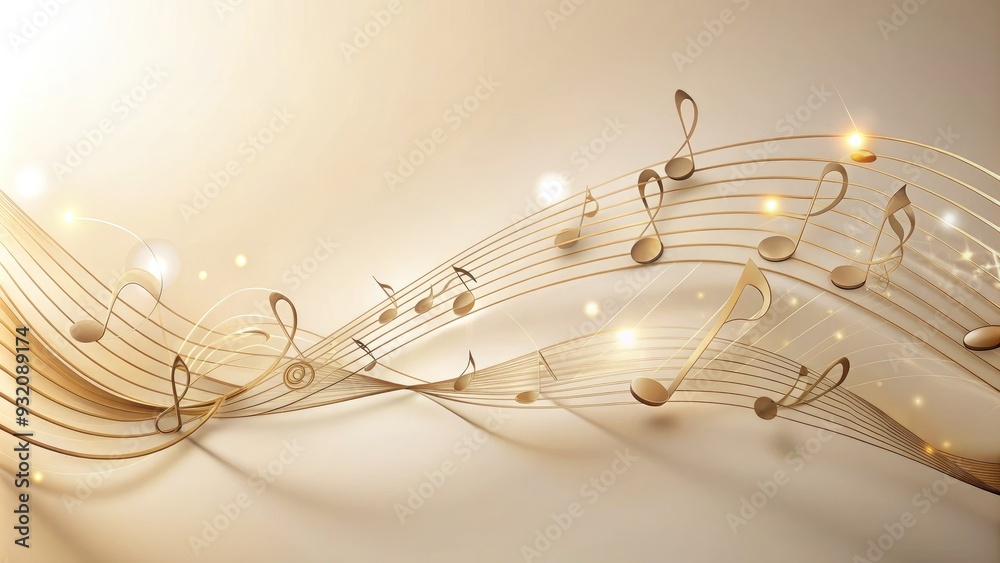 Obraz premium Elegant musical notes flow in wavy line pattern across a soft, creamy background, evoking a sense of harmony and creative rhythm in a subtle, sophisticated design.