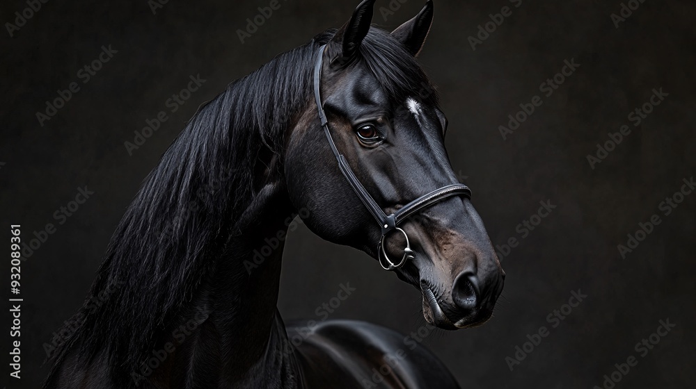 Fototapeta premium Majestic Black Horse Rearing Up - Large Copy Space for Design Elements | Equestrian Power and Grace