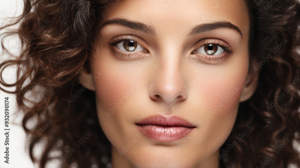 Close up studio portrait of natural beautiful woman with natural make up on the white background Close up studio portrait of natural beautiful woman with natural make up on the white background