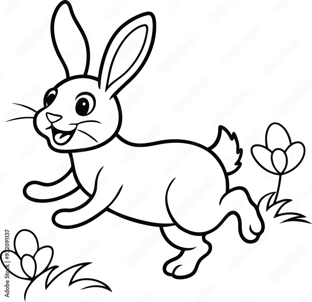 Obraz premium Fun black and white rabbit coloring page for children, with charming illustrations ideal for young artists. 