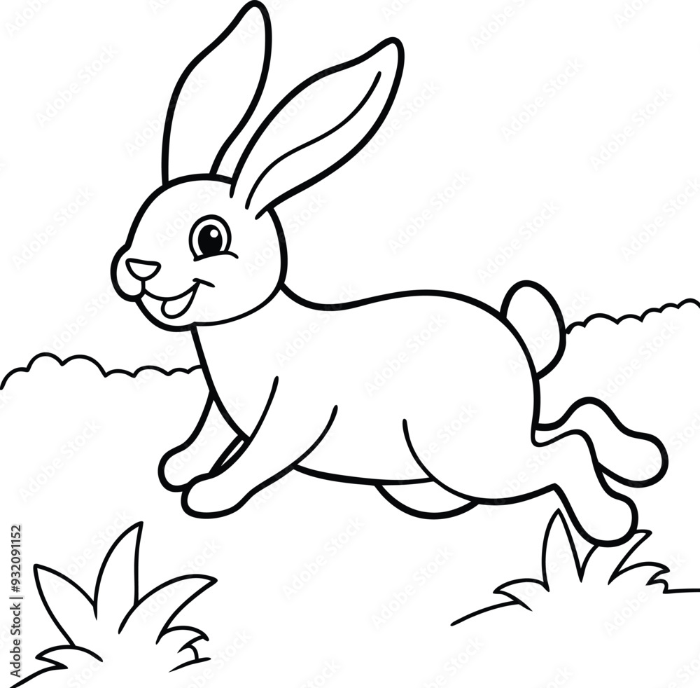 Obraz premium Adorable rabbit coloring book page for kids, featuring easy-to-color black and white graphics for creative enjoyment. 