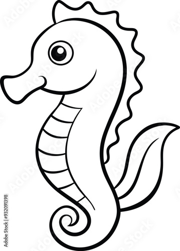 Cute seahorse coloring book page Fun black-and-white illustration perfect for kids to color and enjoy photo