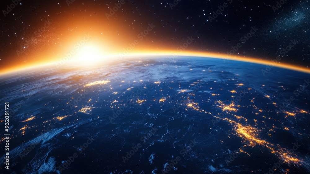 Planet Earth glowing softly from space at night, with bright city lights illuminating the continents. Planet Earth glowing softly from space at night, with bright city lights illuminating the continents.