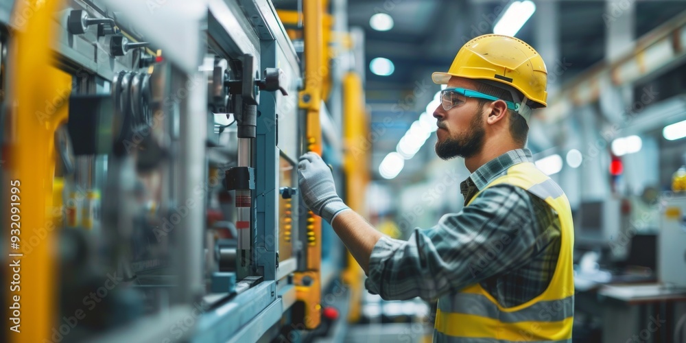 Worker Inspecting Machinery in a Factory Worker Inspecting Machinery in a Factory