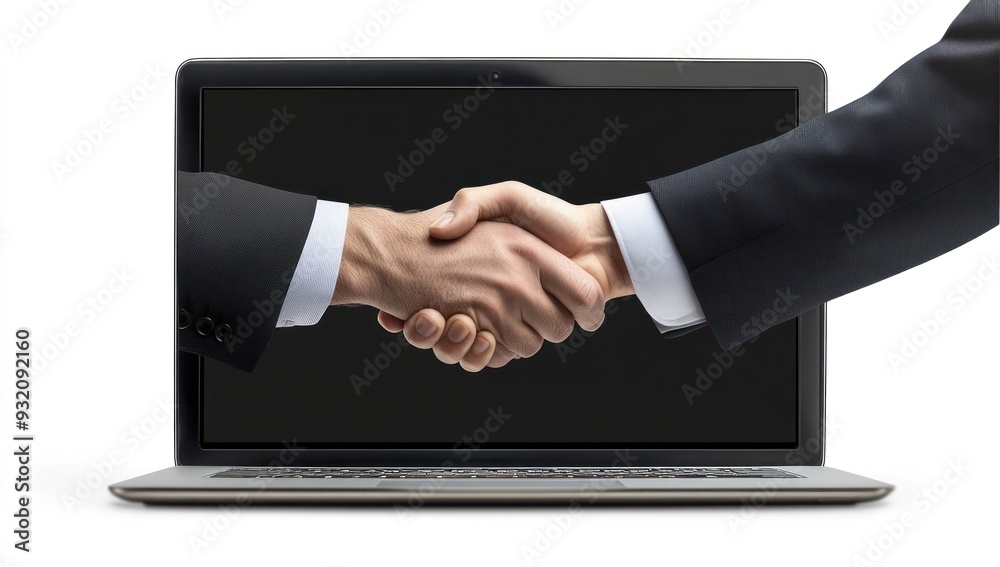 Digital Handshake: Business Deal on a Laptop Screen Digital Handshake: Business Deal on a Laptop Screen