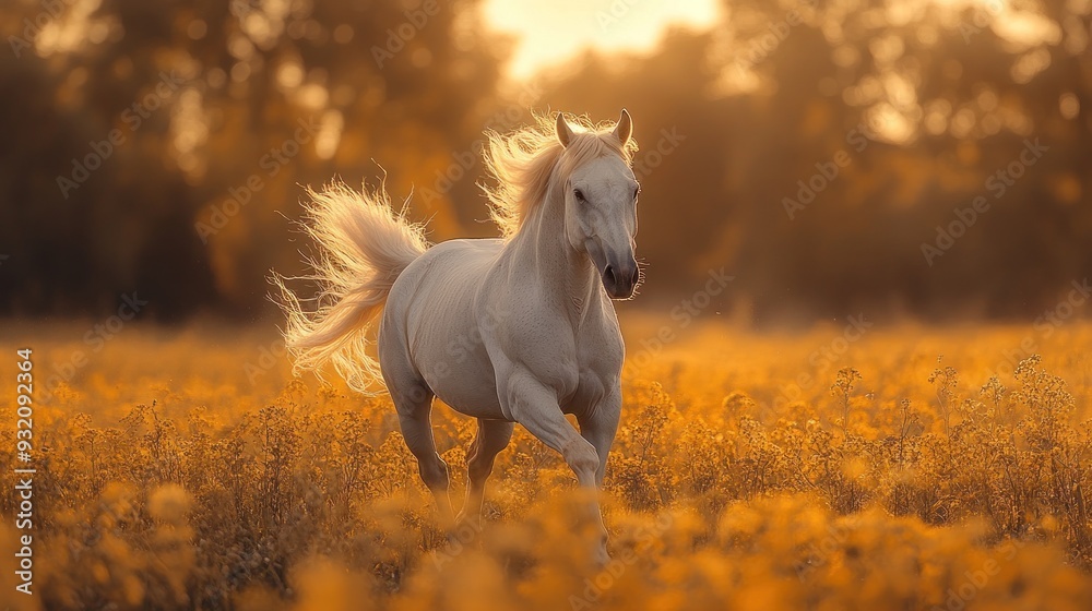 White Horse Running in Golden Field White Horse Running in Golden Field