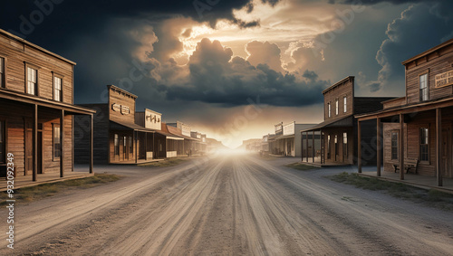 Classic wild west town with vintage buildings, wooden house in city, houses, old houses, building
