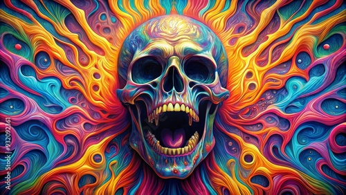 Abstract Skull in Psychedelic Flames, skull , abstract , psychedelic , surreal