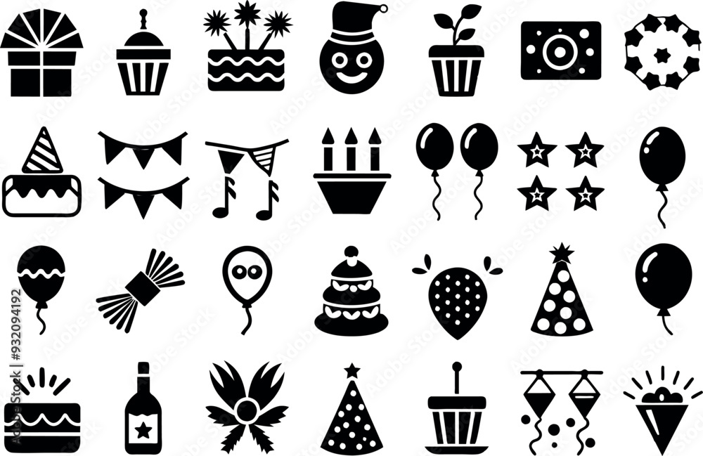 Festivals & Celebrations related concept such as Balloon, party hat, confetti, cake, candle & many more editable stroke outline icons isolated on white background flat vector illustration Festivals & Celebrations related concept such as Balloon, party hat, confetti, cake, candle & many more editable stroke outline icons isolated on white background flat vector illustration