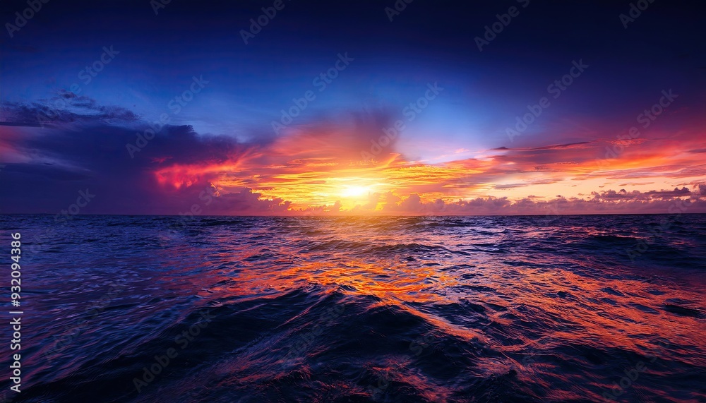 A colorful sunset in sea in the dark A colorful sunset in sea in the dark