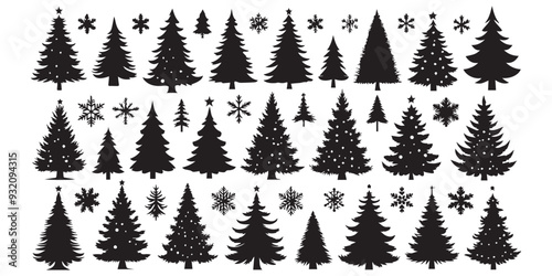 vector Christmas tree set silhouettes of trees