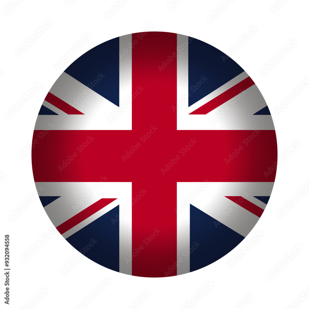Round flag of the United Kingdom vector illustration. British flag button isolated on a transparent or white background. Round flag of the United Kingdom vector illustration. British flag button isolated on a transparent or white background.