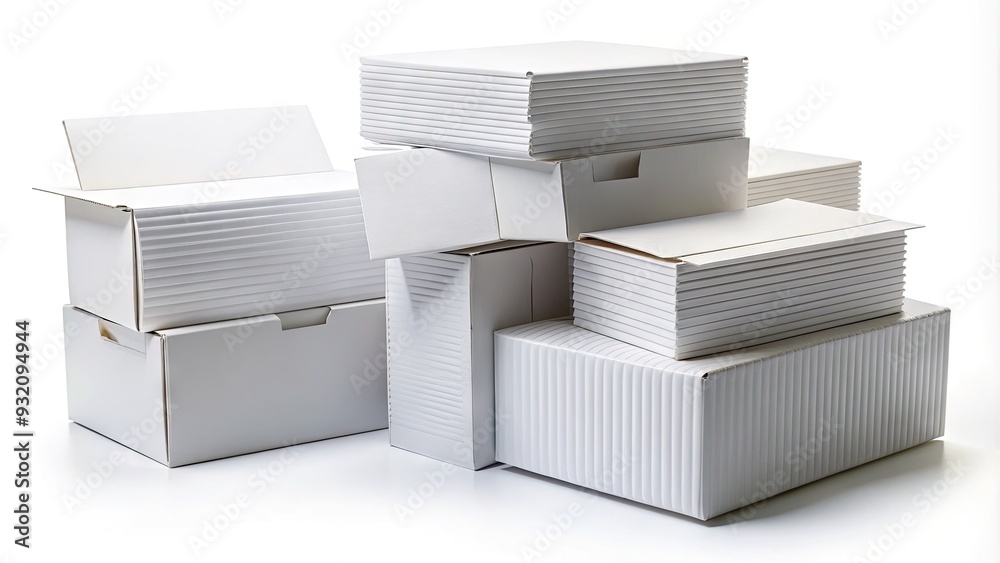Carton Containers Empty white corrugated carton containers stacked on top of each other ...