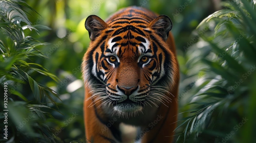 Fototapeta premium Tiger Portrait in Green Foliage