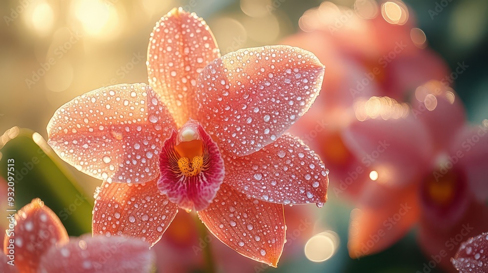 closeup of exotic orchid in full bloom delicate petals with intricate patterns dewdrops glistening in soft diffused light blurred tropical foliage in background closeup of exotic orchid in full bloom delicate petals with intricate patterns dewdrops glistening in soft diffused light blurred tropical foliage in background