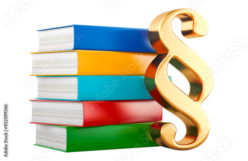 Stack of books with paragraph, section symbol. 3D rendering isolated on transparent background