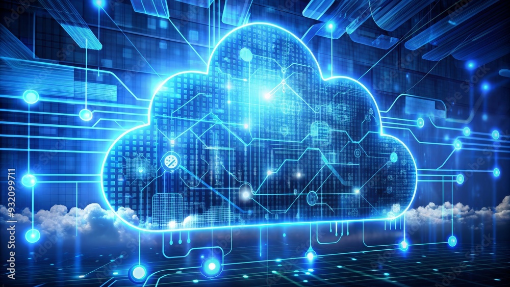Digital Cloud Network A Glowing Abstract Concept of Data Flow and Connectivity, Cloud Computing, Data Storage, Network Architecture, Internet Technology Digital Cloud Network A Glowing Abstract Concept of Data Flow and Connectivity, Cloud Computing, Data Storage, Network Architecture, Internet Technology