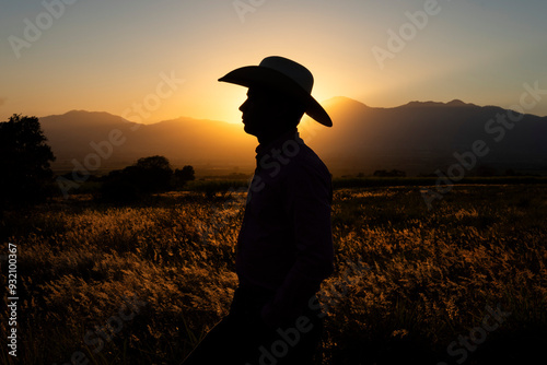 Bild auf Leinwand Cowbow shadow golden hour | Vaquero a contra luz