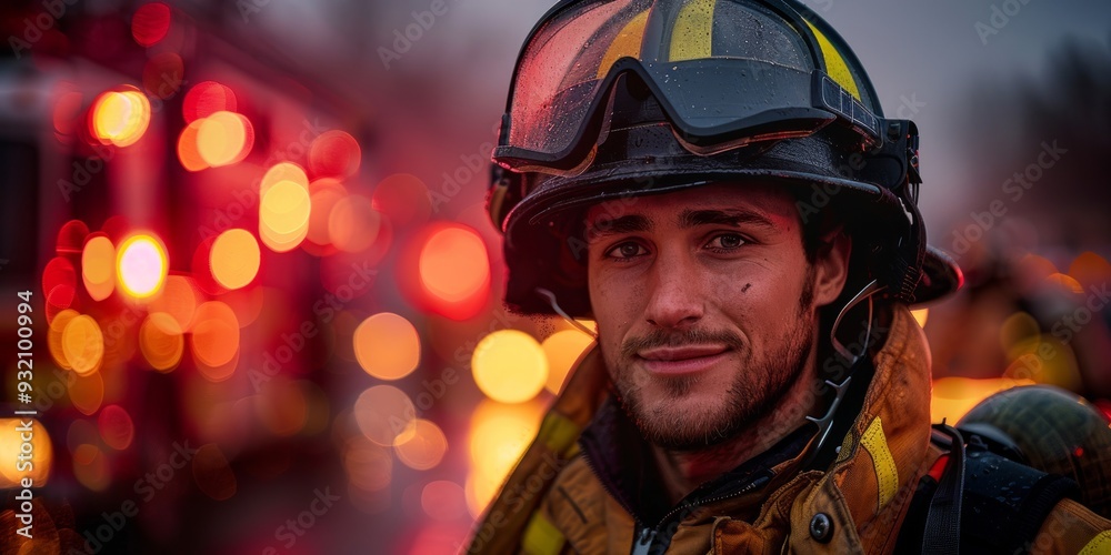 Firefighter Portrait with Bokeh Lights Firefighter Portrait with Bokeh Lights