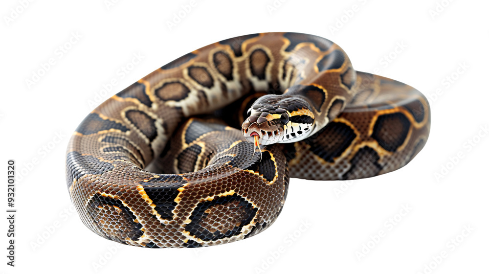Python coiled and ready to strike at a passing rodent, white background for clipping Python coiled and ready to strike at a passing rodent, white background for clipping