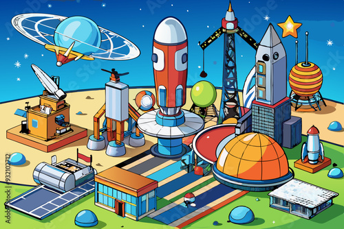 Telecommunication Antennas, Satellite Platforms, and Launch Systems art vector illustration