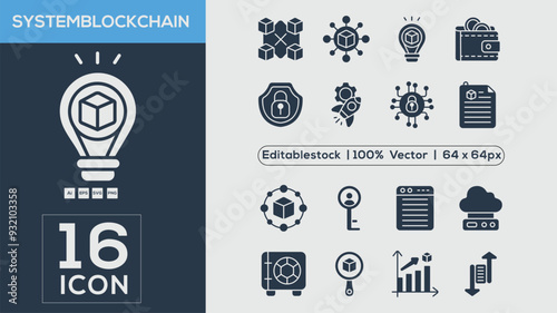 Blockchain  icon set. Outline icons collection. Simple vector illustration.