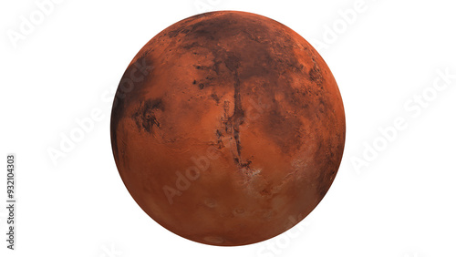 planet mars view of the planet canyons on transparent background