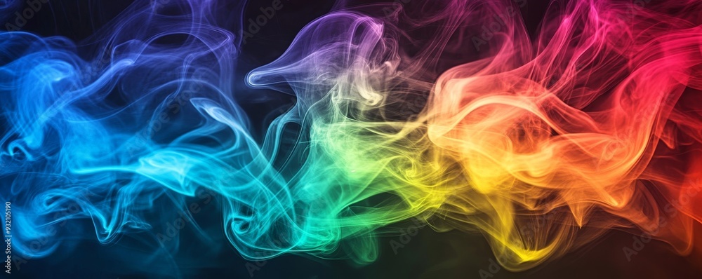 Colorful smoke swirls on black background, vibrant Colorful smoke swirls on black background, vibrant