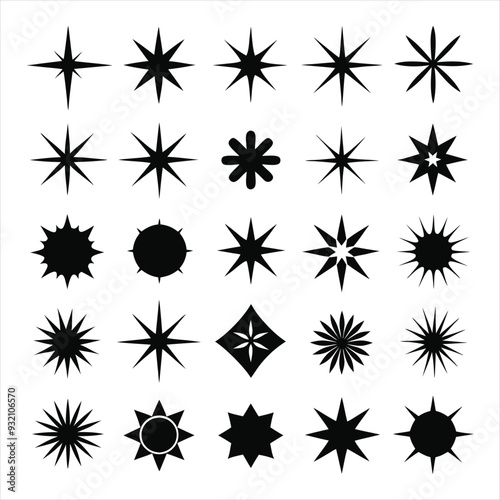 Christmas Theme Black Starburst Icons Vector Illustration.