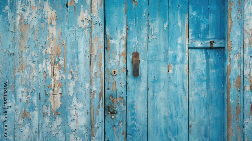 Old Blue Wooden Door in Fisherman Village with Copy Space