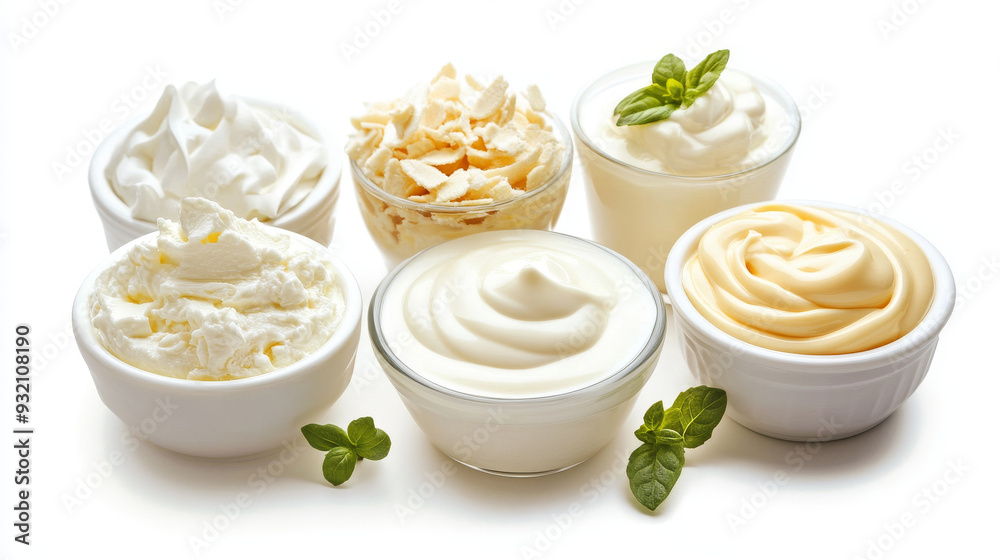 Dairy products like sour cream, mayonnaise, and yogurt in containers, set on a white background. Image masking is included. --ar 16:9 --v 6.1 Job ID: 044fc446-a300-415c-b380-61624c7b00fb Dairy products like sour cream, mayonnaise, and yogurt in containers, set on a white background. Image masking is included. --ar 16:9 --v 6.1 Job ID: 044fc446-a300-415c-b380-61624c7b00fb