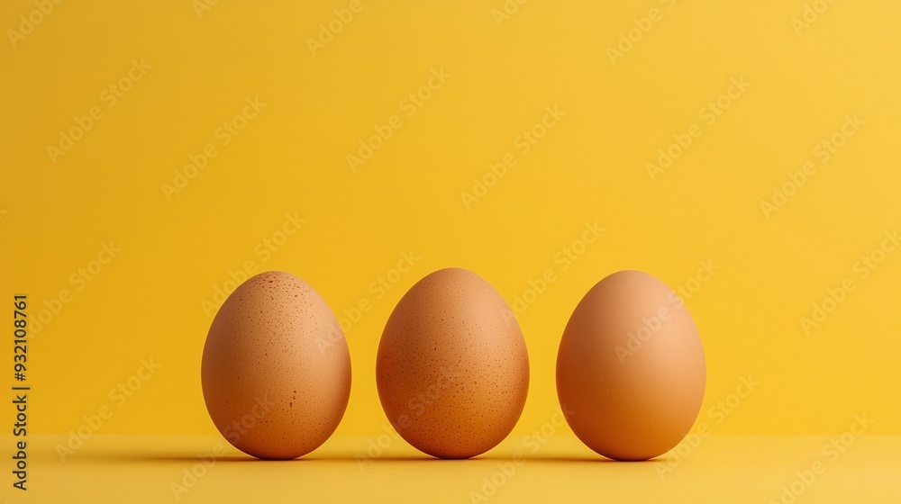 Three Eggs Against Yellow Background Three Eggs Against Yellow Background