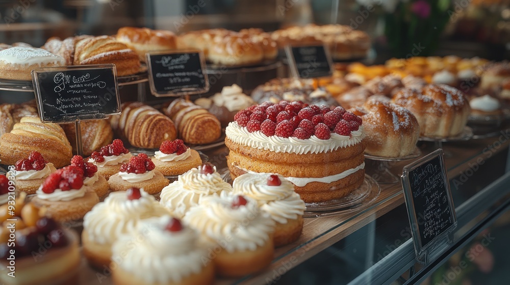 Assortment of Delicious Pastries in a Bakery Display Assortment of Delicious Pastries in a Bakery Display