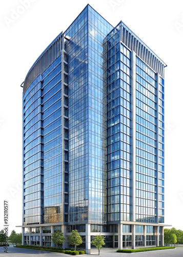 detached buildings, apartment blocks and high-rise buildings with glass facades and transparent skyline	