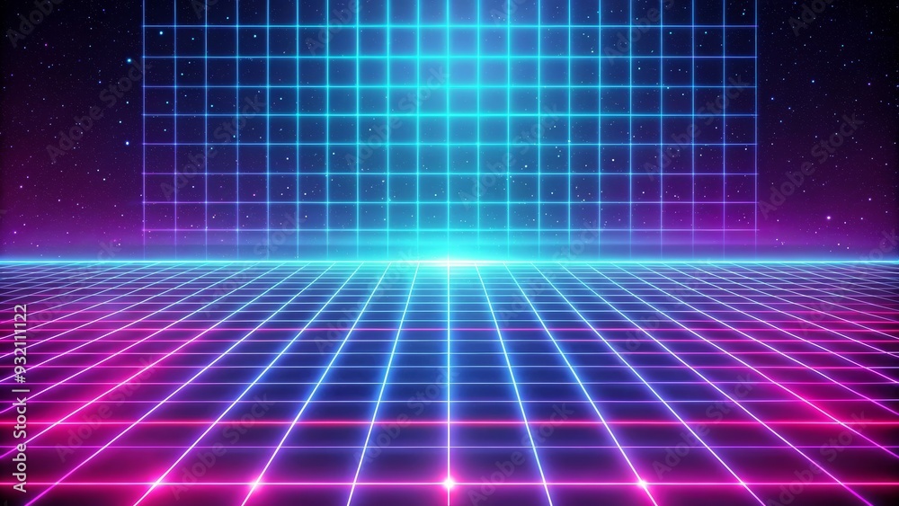 Retro Neon Grid in a Starry Sky, 80s, Synthwave, Cyberpunk, Futuristic Retro Neon Grid in a Starry Sky, 80s, Synthwave, Cyberpunk, Futuristic
