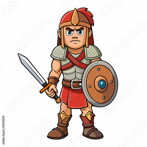 Heroic Warrior A Realistic Depiction with Sword and Shield on a White Background art vector illustration