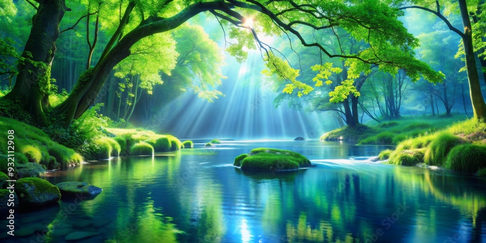 Sunbeams Through The Canopy, River Reflection, Lush Forest, Green, Nature, Water, Sun Sunbeams Through The Canopy, River Reflection, Lush Forest, Green, Nature, Water, Sun