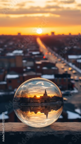 Sunset Cityscape Through a Glass Ball photo