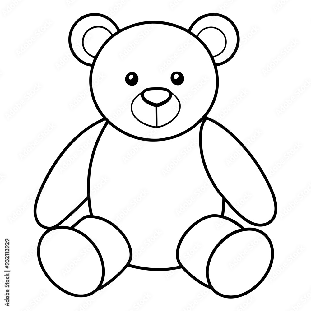 Naklejka premium 2D Teddy Bear Seated on White Background line art vector illustration