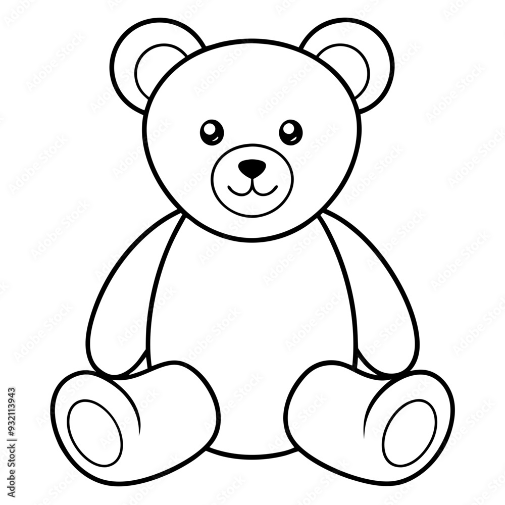 Obraz premium 2D Teddy Bear Seated on White Background line art vector illustration