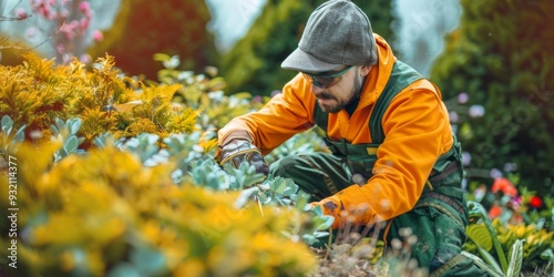 Gardener Tending to Lush Greenery