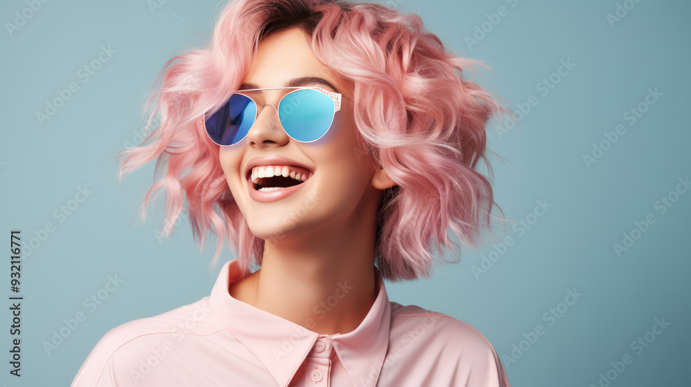 generated illustration Blond young woman laughing on a colorful background generated illustration Blond young woman laughing on a colorful background