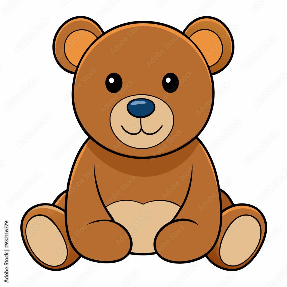 Fototapeta premium 2D Teddy Bear in a Seated Pose on a White Background