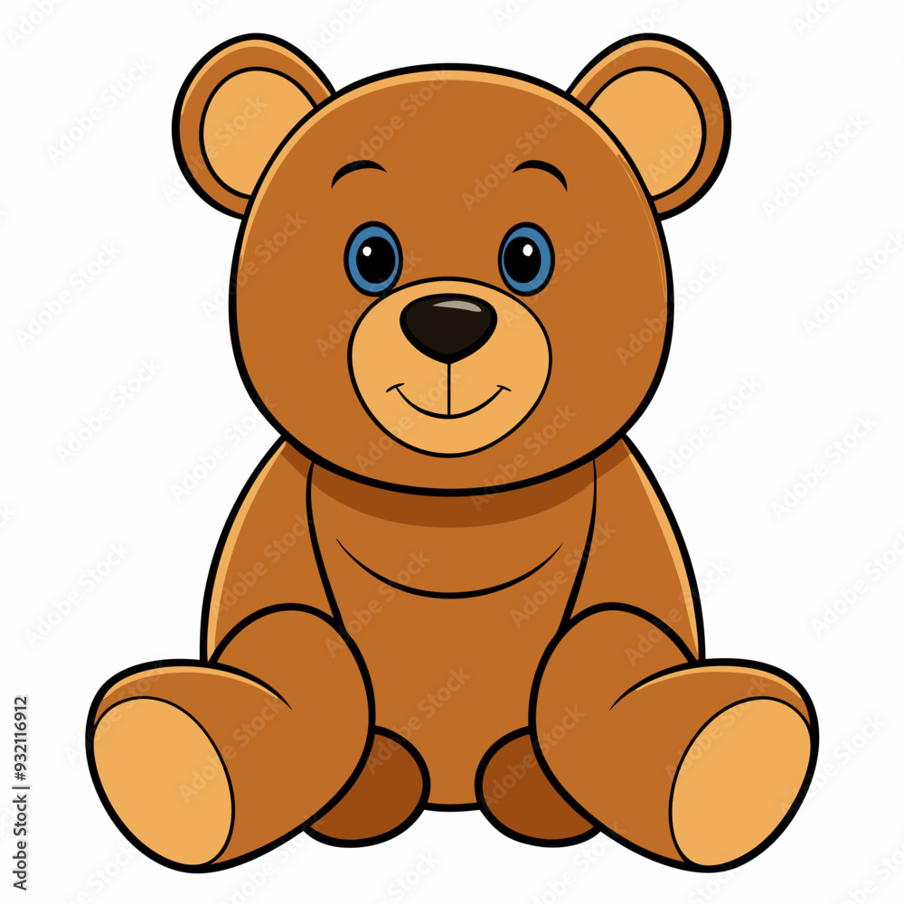 Fototapeta premium 2D Teddy Bear in a Seated Pose on a White Background